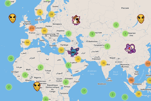 Карта редких покемонов в Покемон ГО